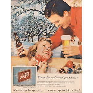 1959 Schlitz Beer Joy of Good Living Vintage Print Ad Christmas Snow Wall Art 50